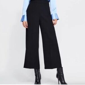 Zara Wide Leg Crop Pants Trousers Womens M Black Pleated Straight Leg High Rise